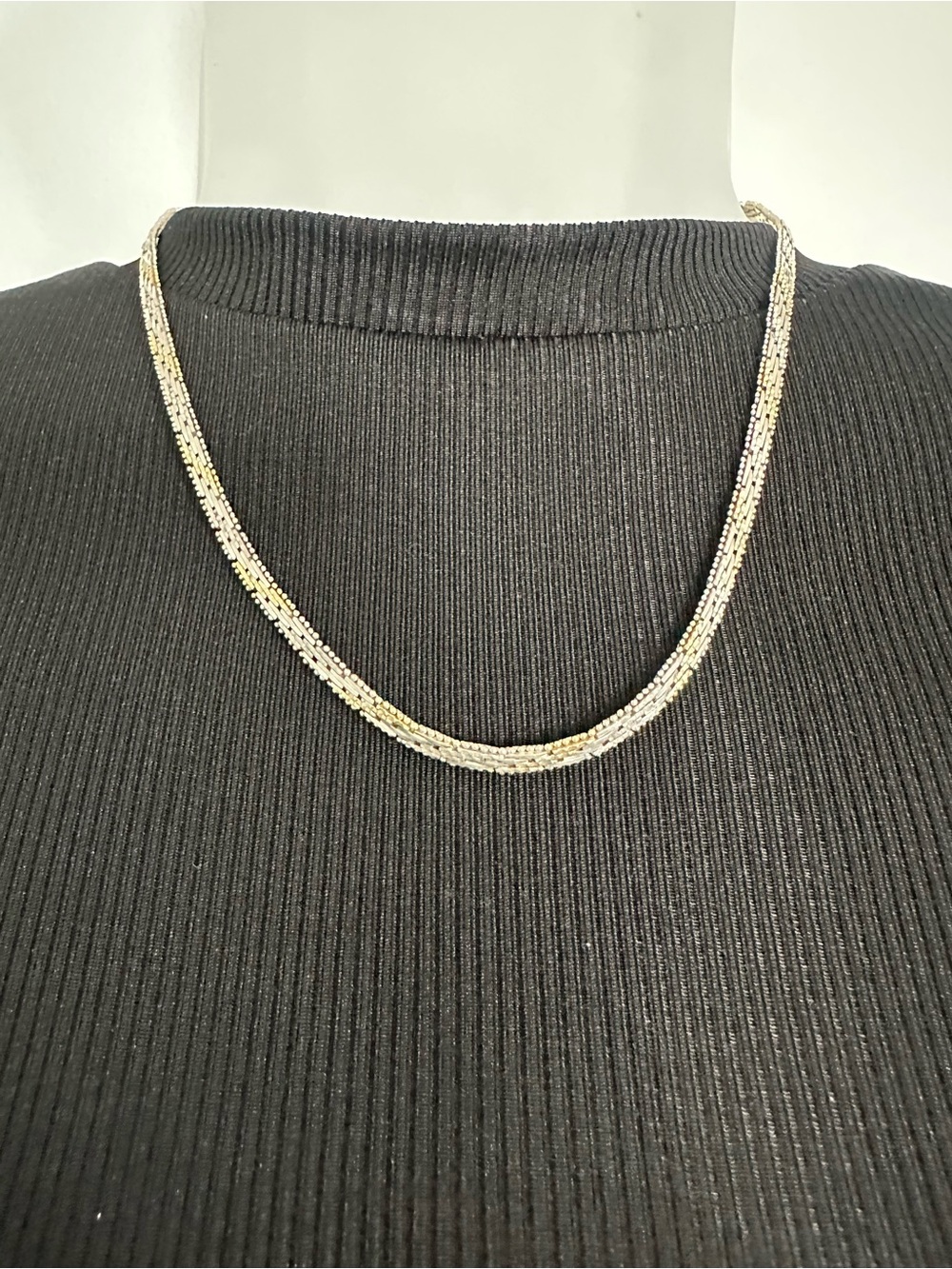 VINTAGE Two-Tone 14Kt Vermeil 925 Italian Silver 18 Inch Riccio Bead Necklace